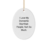 Funny Domestic Shorthair Cat Gifts from Friends to Family, 'I Love My Domestic Shorthair. People, Not So Much.' Oval Ornament for Christmas - Image 1
